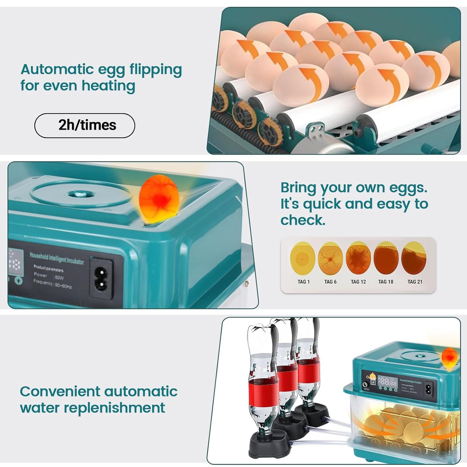 Automatic Egg Incubator for Chicken, Duck, Quail &amp; Goose Eggs – 6–20 Egg Capacity, Temperature &amp; Humidity Control, Auto Turning