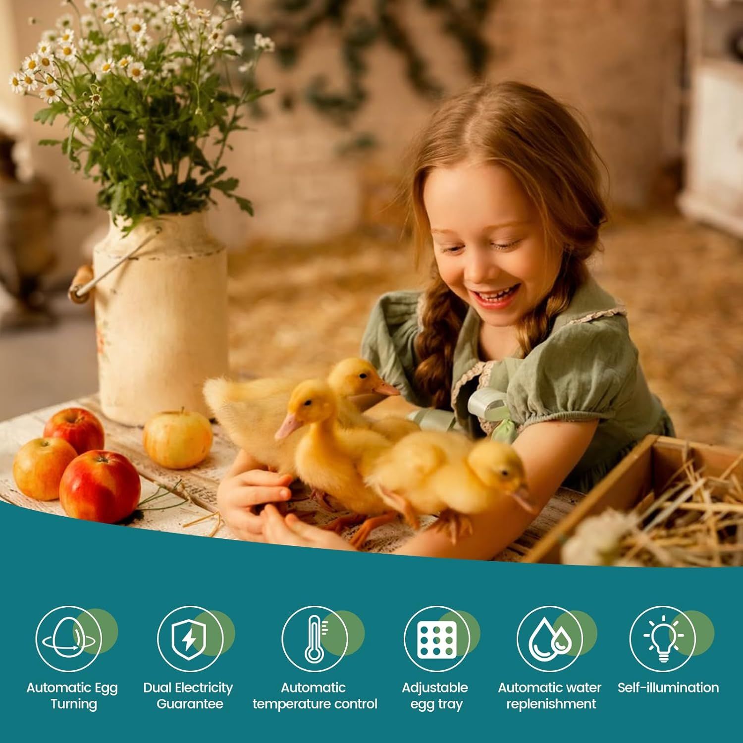 Automatic Egg Incubator for Chicken, Duck, Quail &amp; Goose Eggs – 6–20 Egg Capacity, Temperature &amp; Humidity Control, Auto Turning