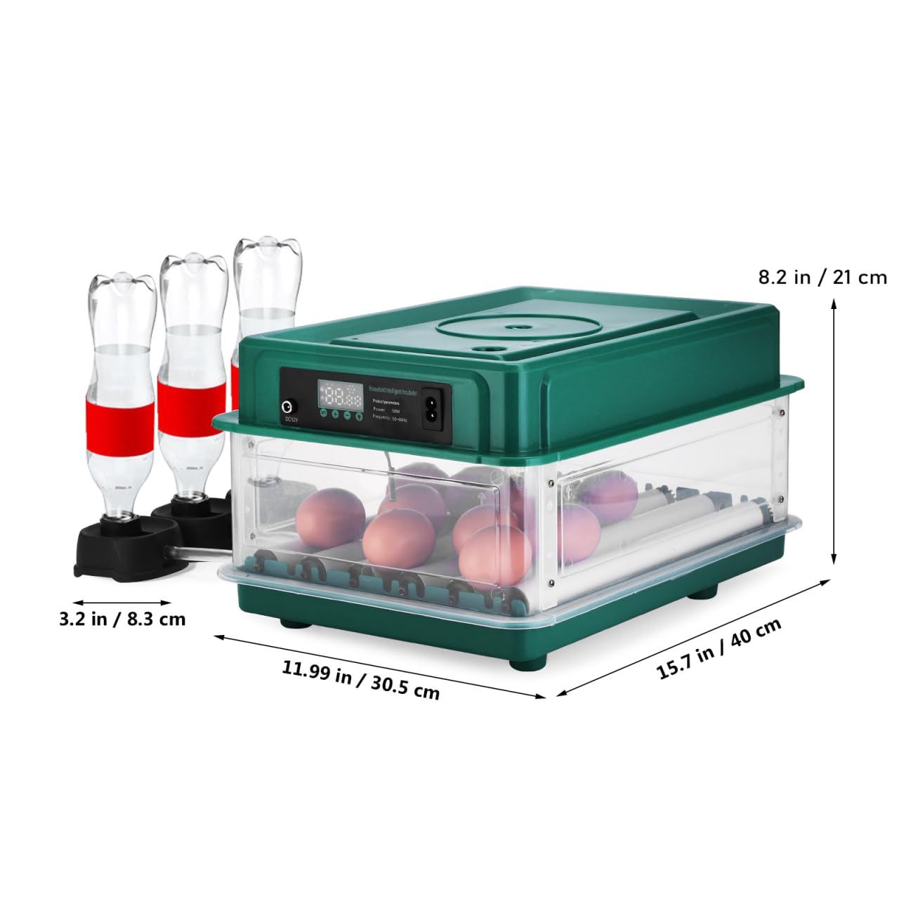Fully Automatic Egg Incubator, Chicken Egg Hatcher with Temperature Control, Automatic Turning, Water Refill, LCD Display &amp; Dual Power