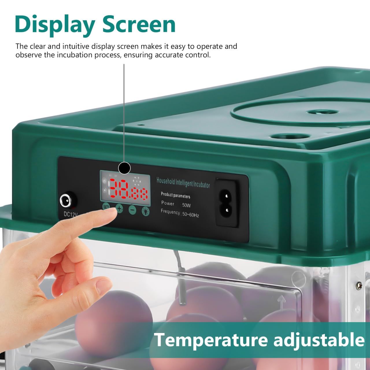 Fully Automatic Egg Incubator, Chicken Egg Hatcher with Temperature Control, Automatic Turning, Water Refill, LCD Display &amp; Dual Power