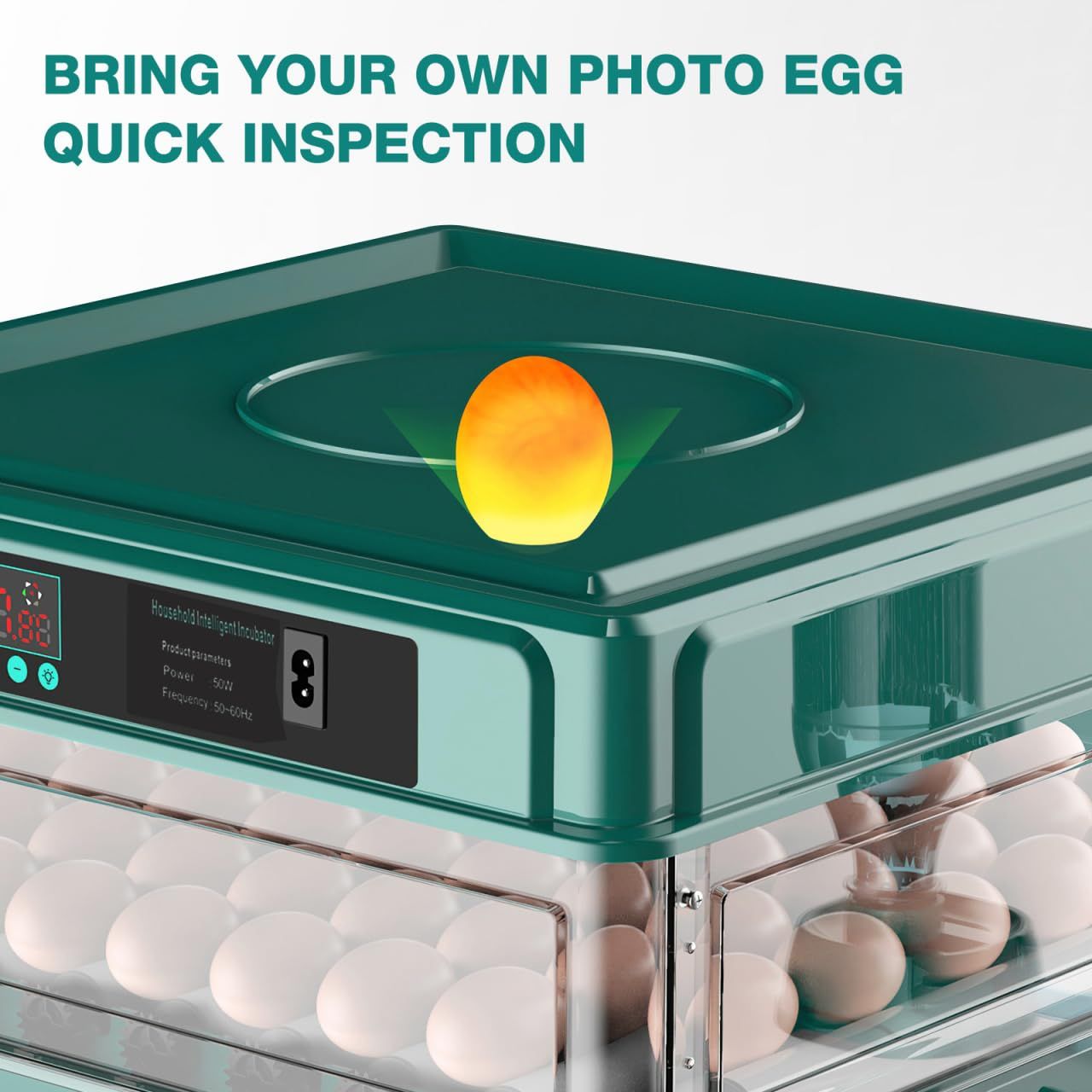 Fully Automatic Egg Incubator, Chicken Egg Hatcher with Temperature Control, Automatic Turning, Water Refill, LCD Display &amp; Dual Power