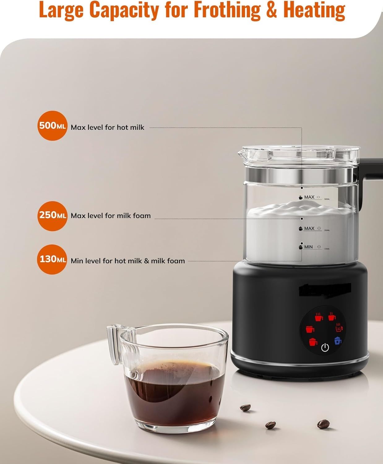 6-in-1 Electric Milk Frother – 500ml Glass Steamer, Hot Chocolate Maker &amp; Creamy Foam in Seconds