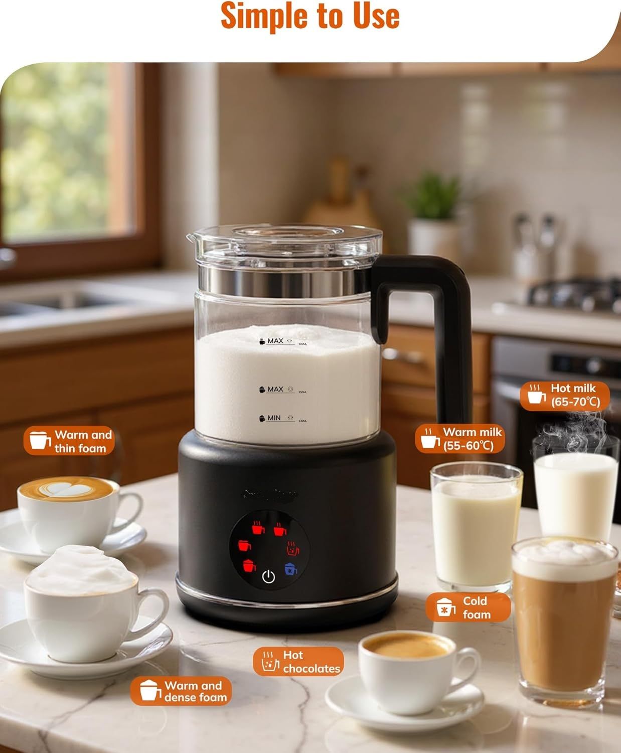 6-in-1 Electric Milk Frother – 500ml Glass Steamer, Hot Chocolate Maker &amp; Creamy Foam in Seconds