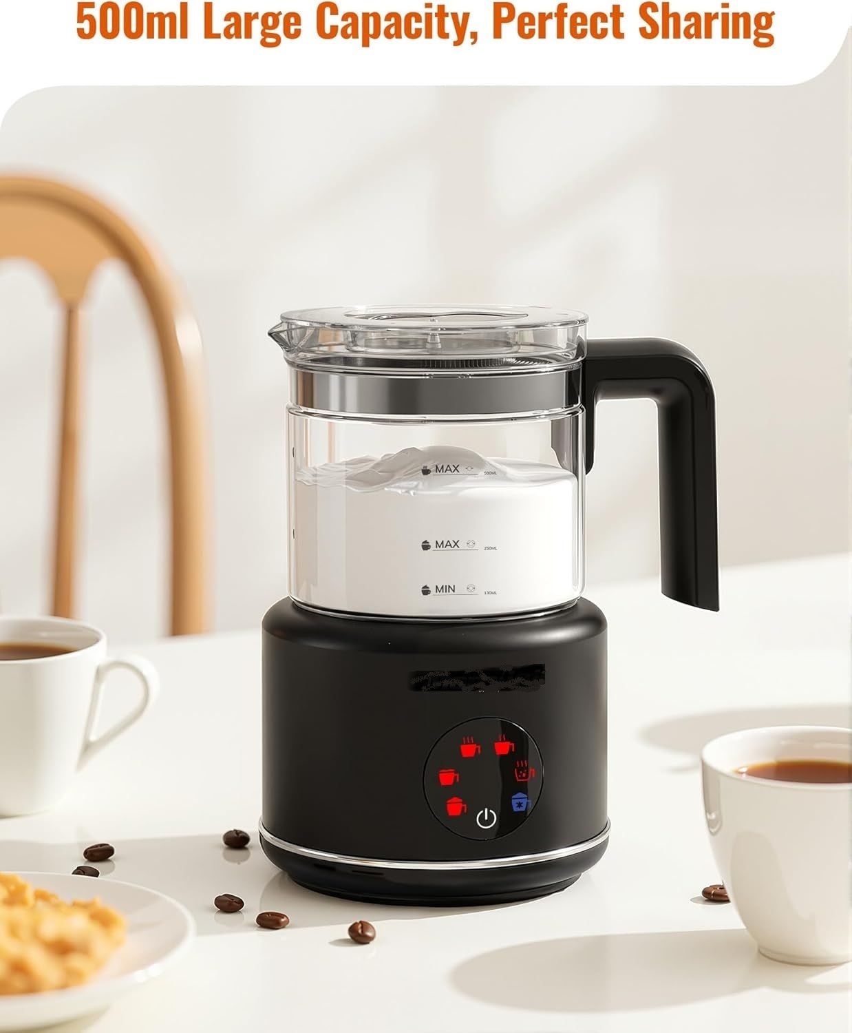 6-in-1 Electric Milk Frother – 500ml Glass Steamer, Hot Chocolate Maker &amp; Creamy Foam in Seconds