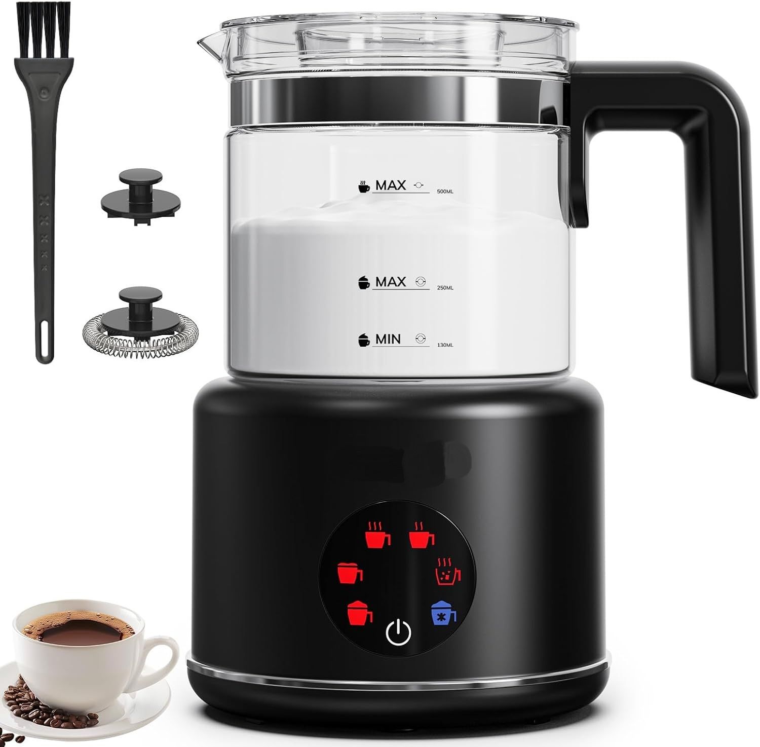 6-in-1 Electric Milk Frother – 500ml Glass Steamer, Hot Chocolate Maker &amp; Creamy Foam in Seconds