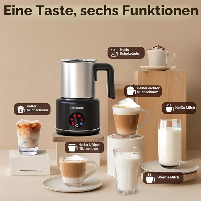6 in 1 Electric Milk Frother 500ml 600W Hot Cold Foam &amp; Hot Chocolate