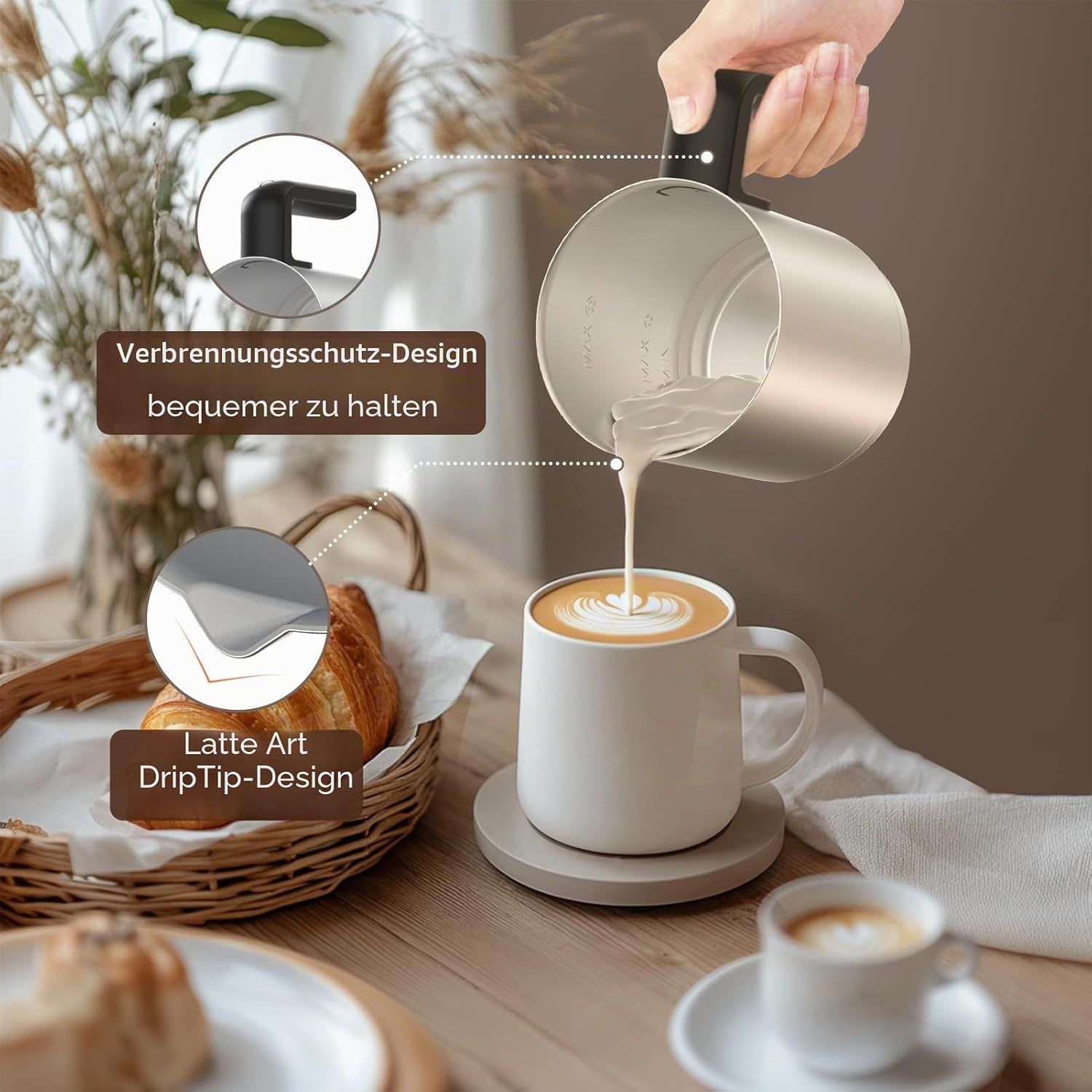 6 in 1 Electric Milk Frother 500ml 600W Hot Cold Foam &amp; Hot Chocolate