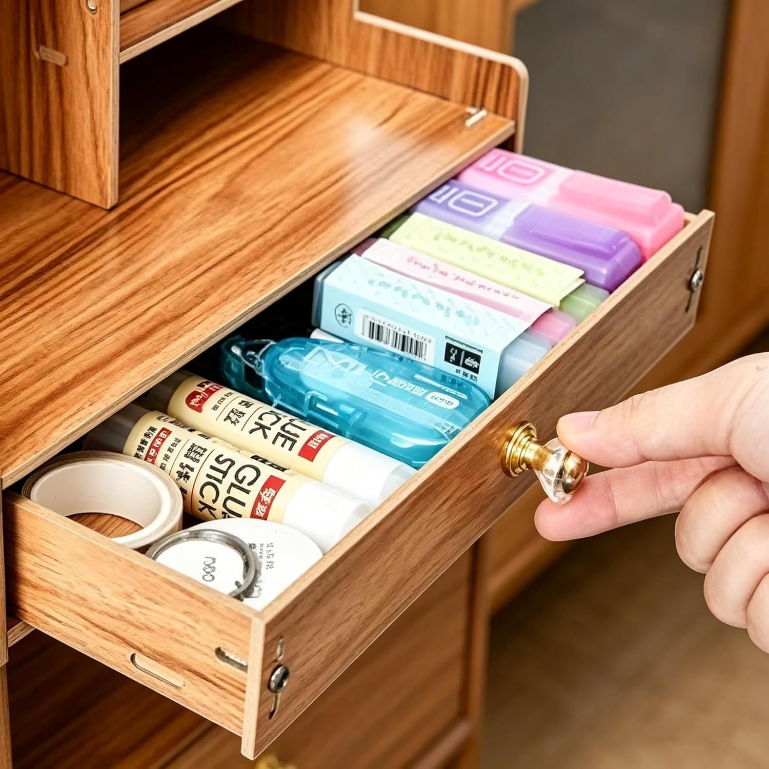 Wooden Desk Organizer, Pen Holder for Desk, Stationery Organizer, Cherry Wood Desktop Storage Caddy