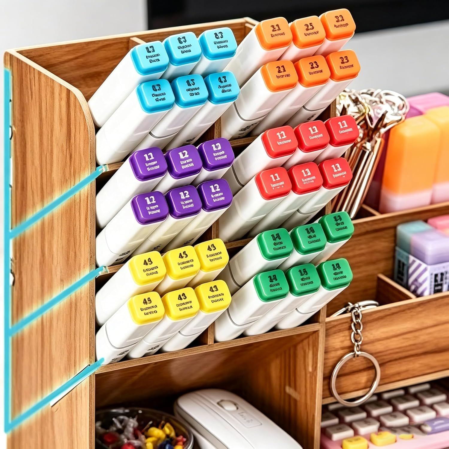 Wooden Desk Organizer, Pen Holder for Desk, Stationery Organizer, Cherry Wood Desktop Storage Caddy