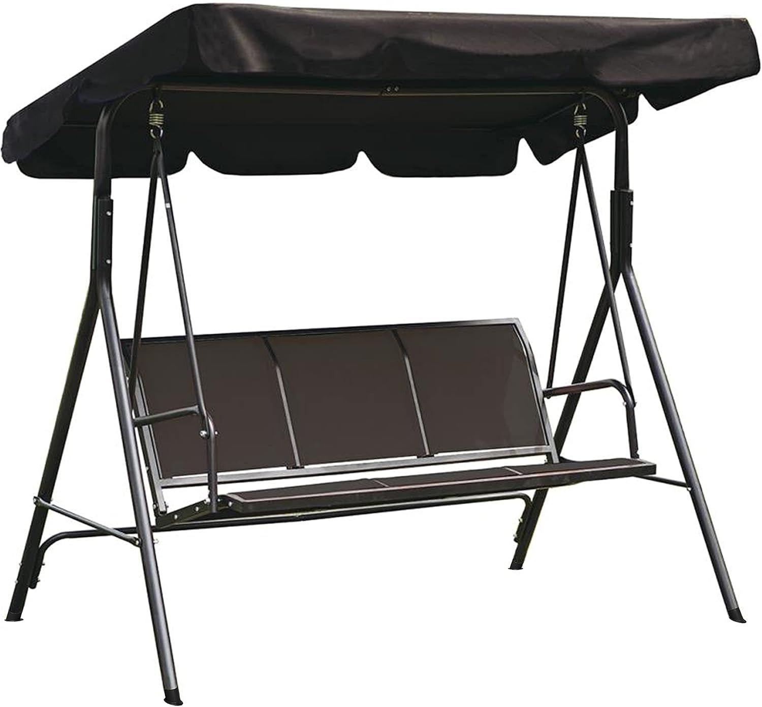 Garden Swing Garden Lounger Swing Bench 3-Seater with Removable and Adjustable Sun Canopy Black 170 x 110 x 153 cm