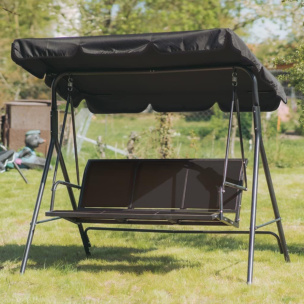 Garden Swing Garden Lounger Swing Bench 3-Seater with Removable and Adjustable Sun Canopy Black 170 x 110 x 153 cm