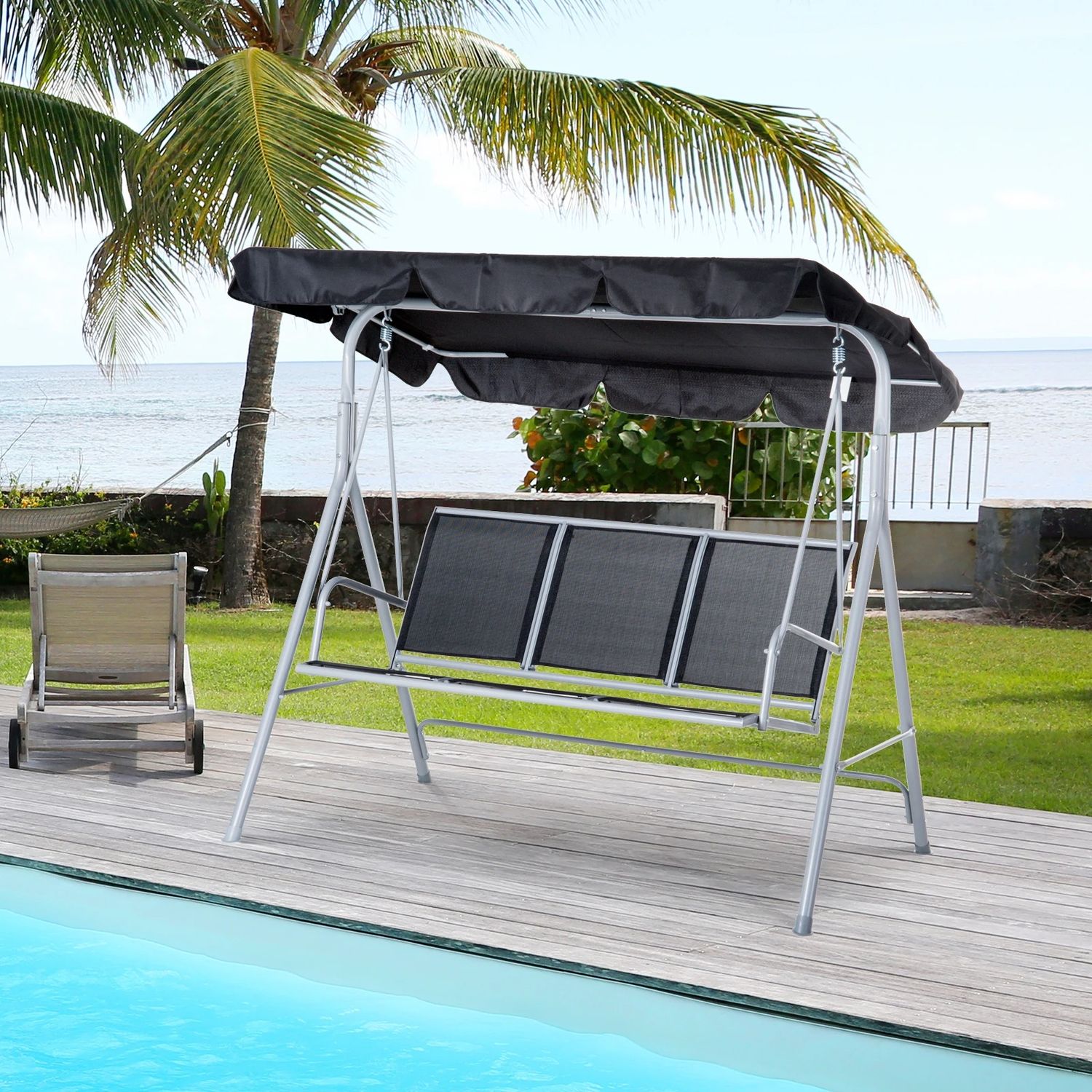 3 Seater Garden Swing Chair with Adjustable Canopy Outdoor Patio Swing