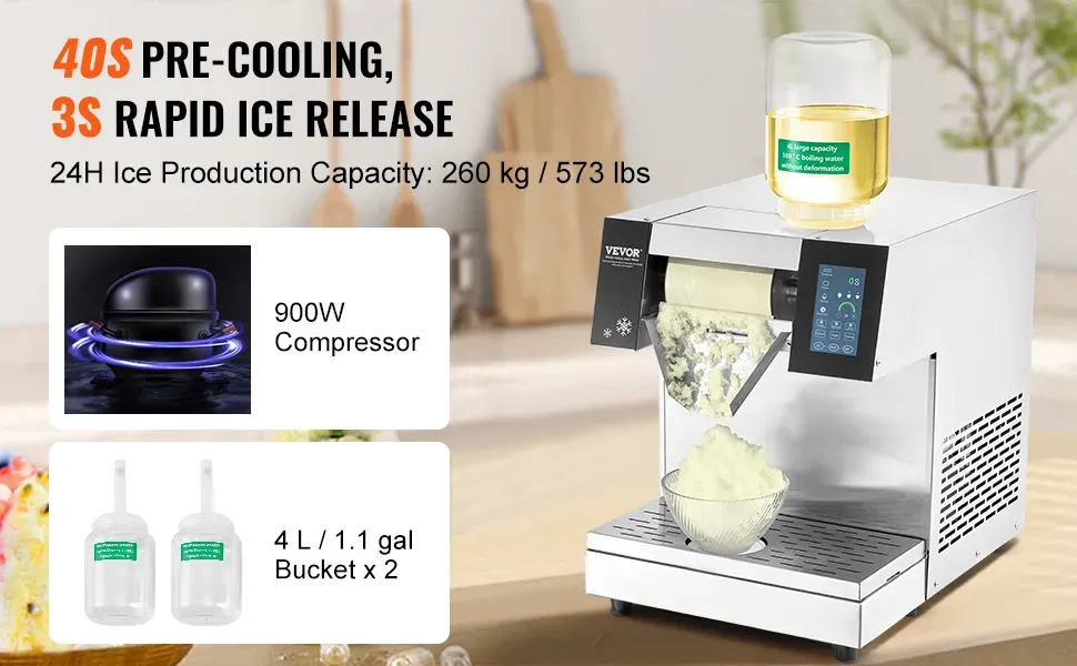 Commercial Snowflake Ice Maker, 260kg/24Hr Capacity