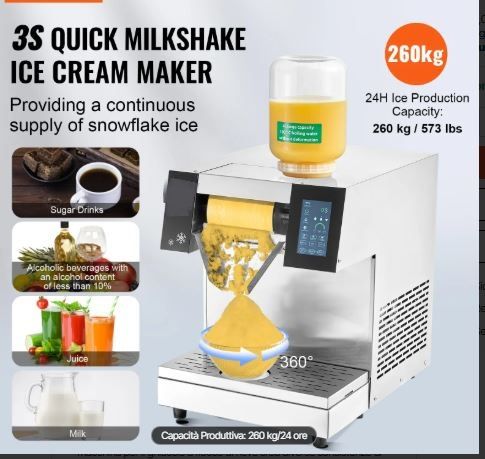 Commercial Snowflake Ice Maker, 260kg/24Hr Capacity