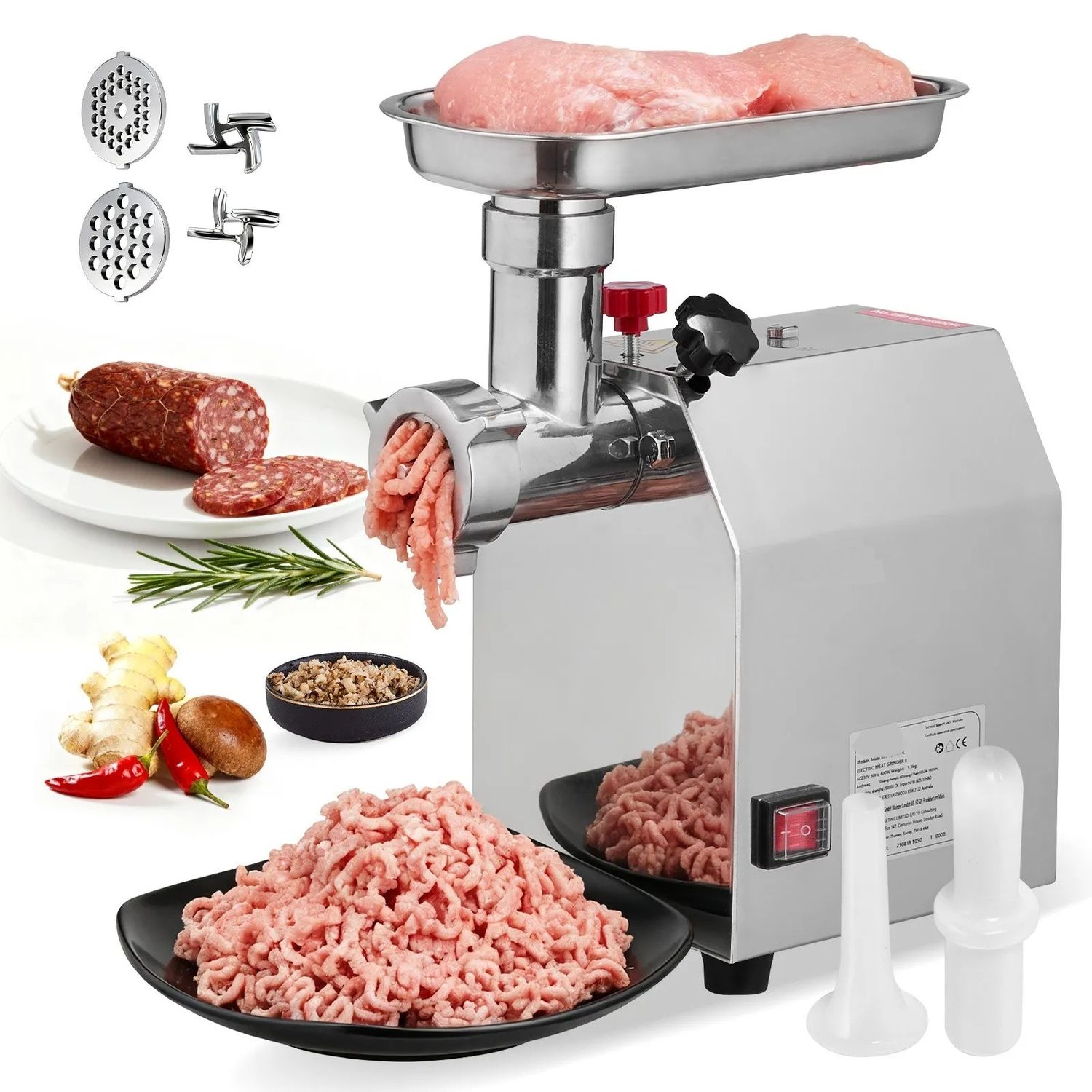 Commercial Electric Meat Grinder  600W &amp; 850W Heavy Duty Meat Mincer with Sausage Maker, 2 Blades &amp; 2 Grinding Plates