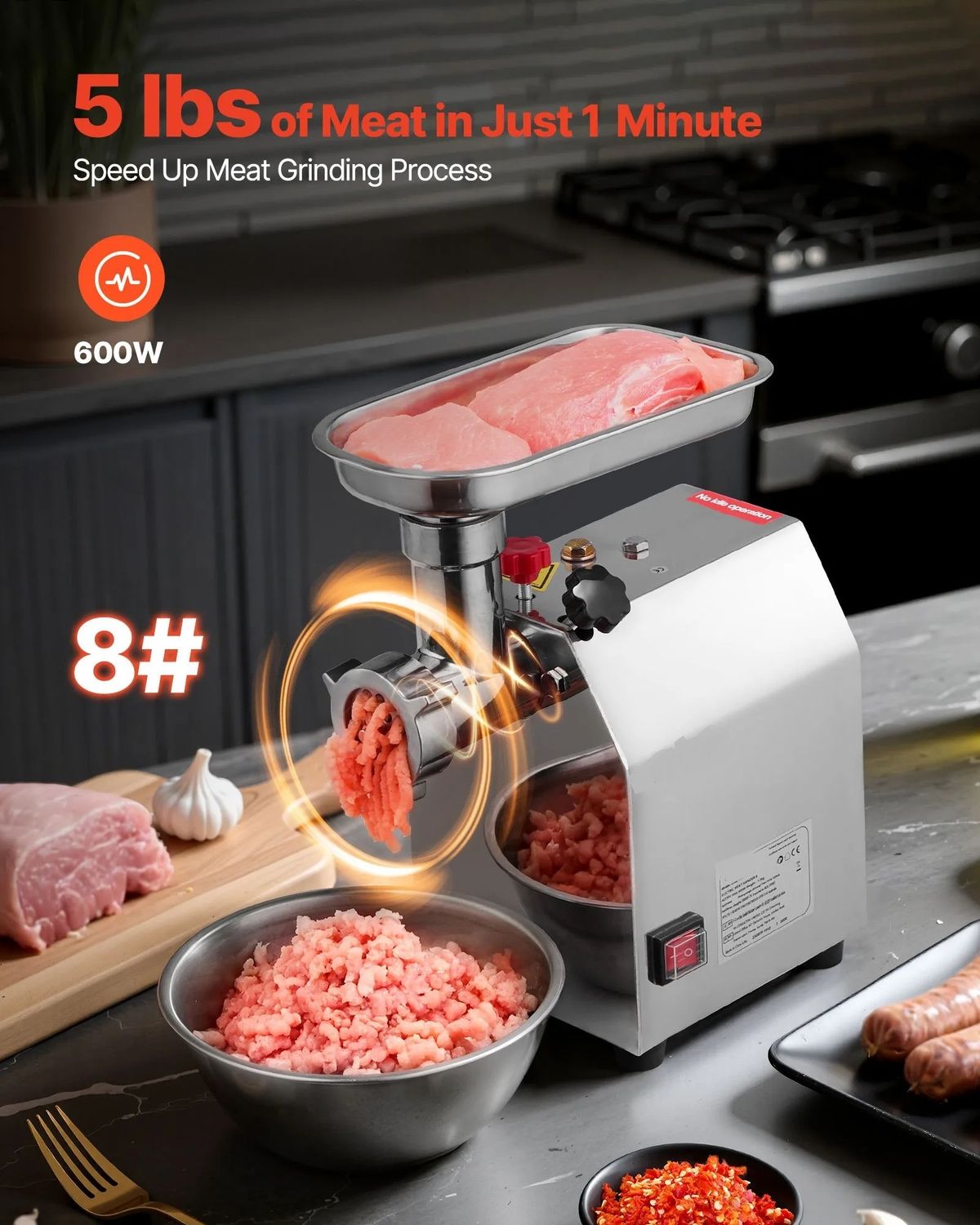 Commercial Electric Meat Grinder  600W &amp; 850W Heavy Duty Meat Mincer with Sausage Maker, 2 Blades &amp; 2 Grinding Plates