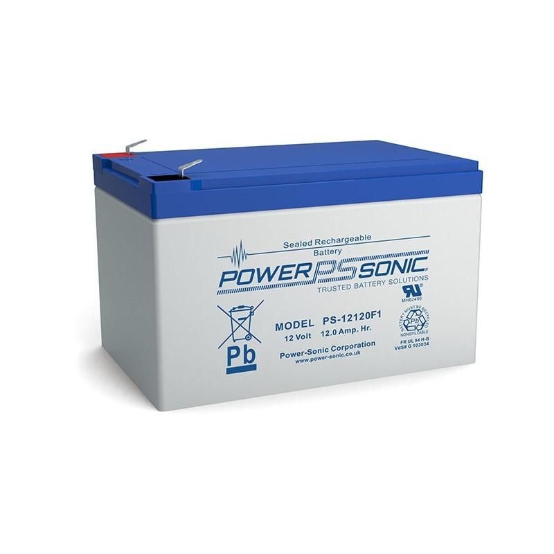 Power Sonic PS-12120 F1, a 12V 12Ah sealed lead-acid (SLA) rechargeable battery