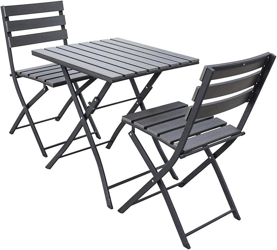Garden Bistro Set 2 Folding Chairs &amp; Table, Outdoor Patio Furniture, Graphite Grey