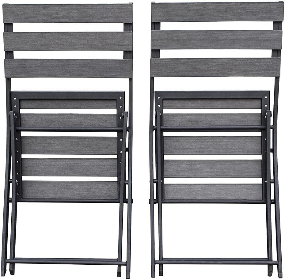 Garden Bistro Set 2 Folding Chairs &amp; Table, Outdoor Patio Furniture, Graphite Grey