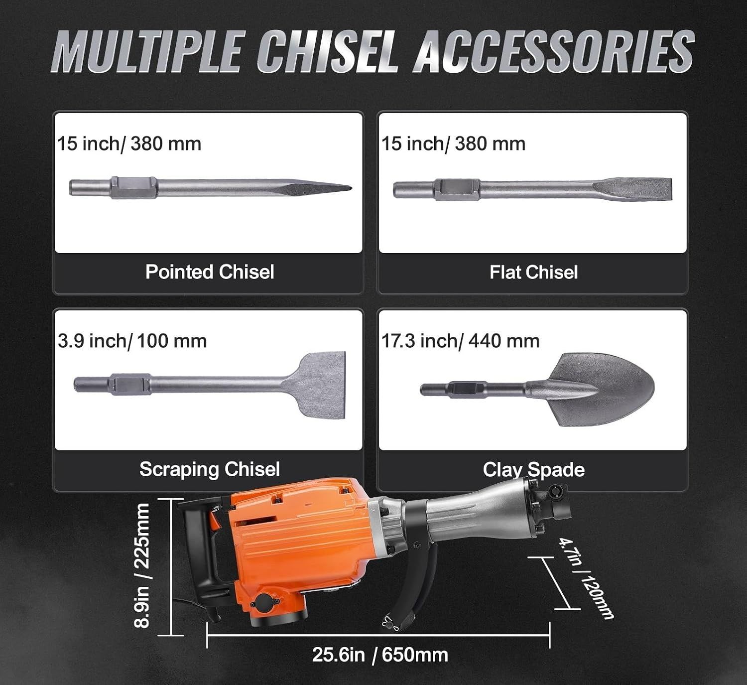 2200W Heavy-Duty Electric Jack Hammer — Concrete Breaker with 4 Chisel Bits, 2000r/min, Industrial Power Tool for Walls, Floors &amp; Tiles