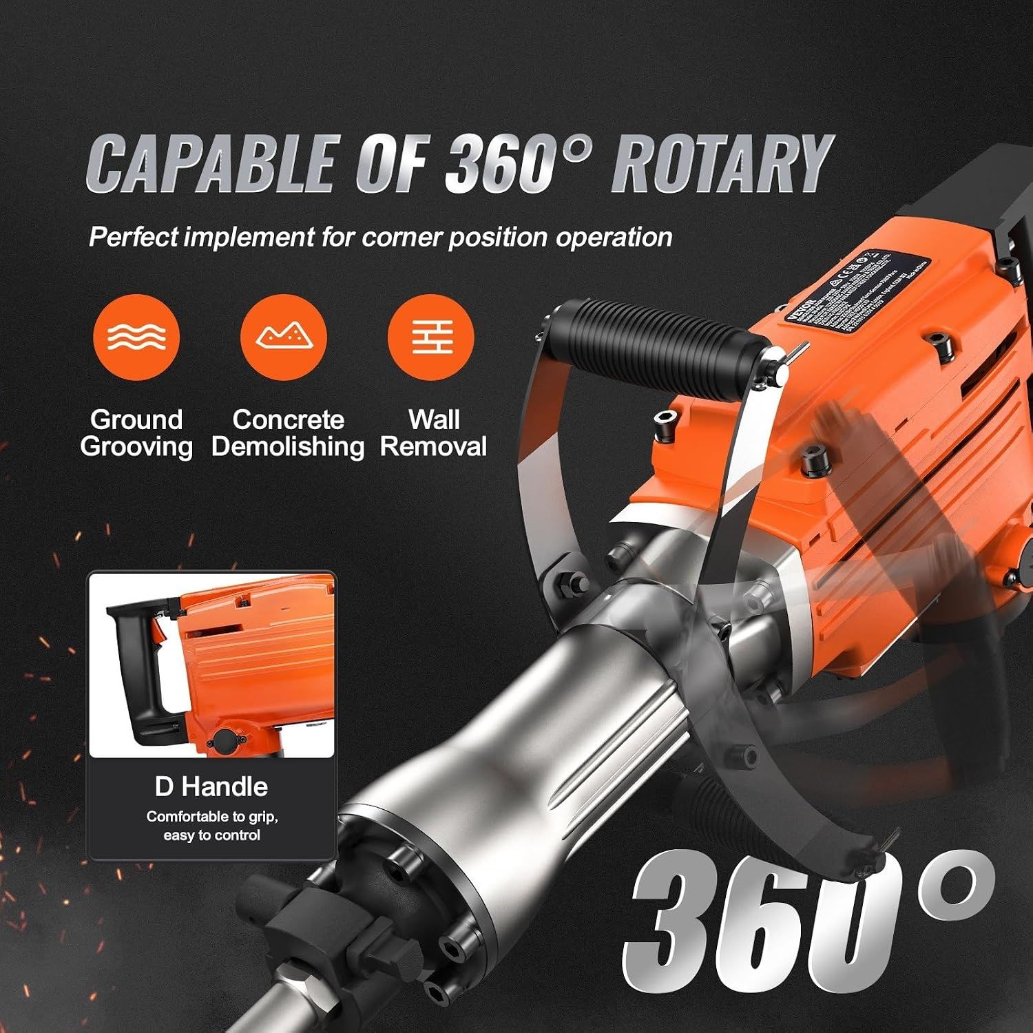 2200W Heavy-Duty Electric Jack Hammer — Concrete Breaker with 4 Chisel Bits, 2000r/min, Industrial Power Tool for Walls, Floors &amp; Tiles