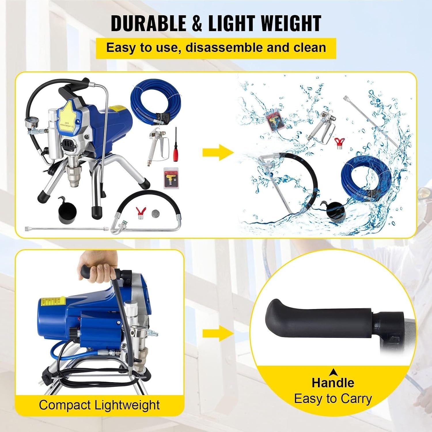 2200W Electric Airless Paint Sprayer — Powerful Spray Gun Kit with 22MPa Adjustable Pressure &amp; 15M Pipe, for Interior &amp; Exterior Walls, Ceilings, Wood &amp; Furniture