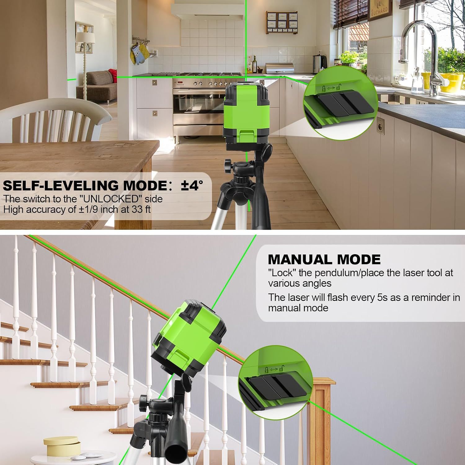 Laser Level Green Beam 30M Tripod Kit