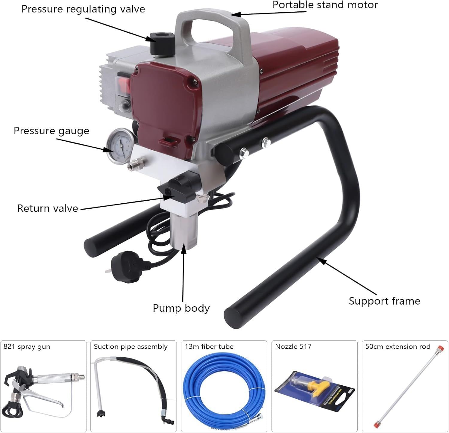 1800W Airless Spray Painting Machine — High Pressure Sprayer with 10m Hose &amp; 50Hz Operation, for Home, Office, Fence, Furniture &amp; Professional Painting