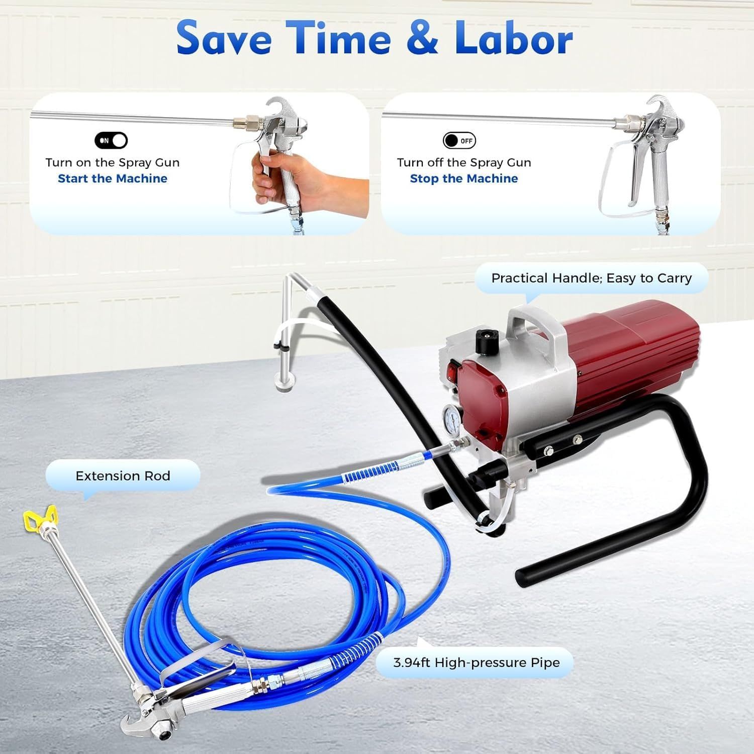 1800W Airless Spray Painting Machine — High Pressure Sprayer with 10m Hose &amp; 50Hz Operation, for Home, Office, Fence, Furniture &amp; Professional Painting