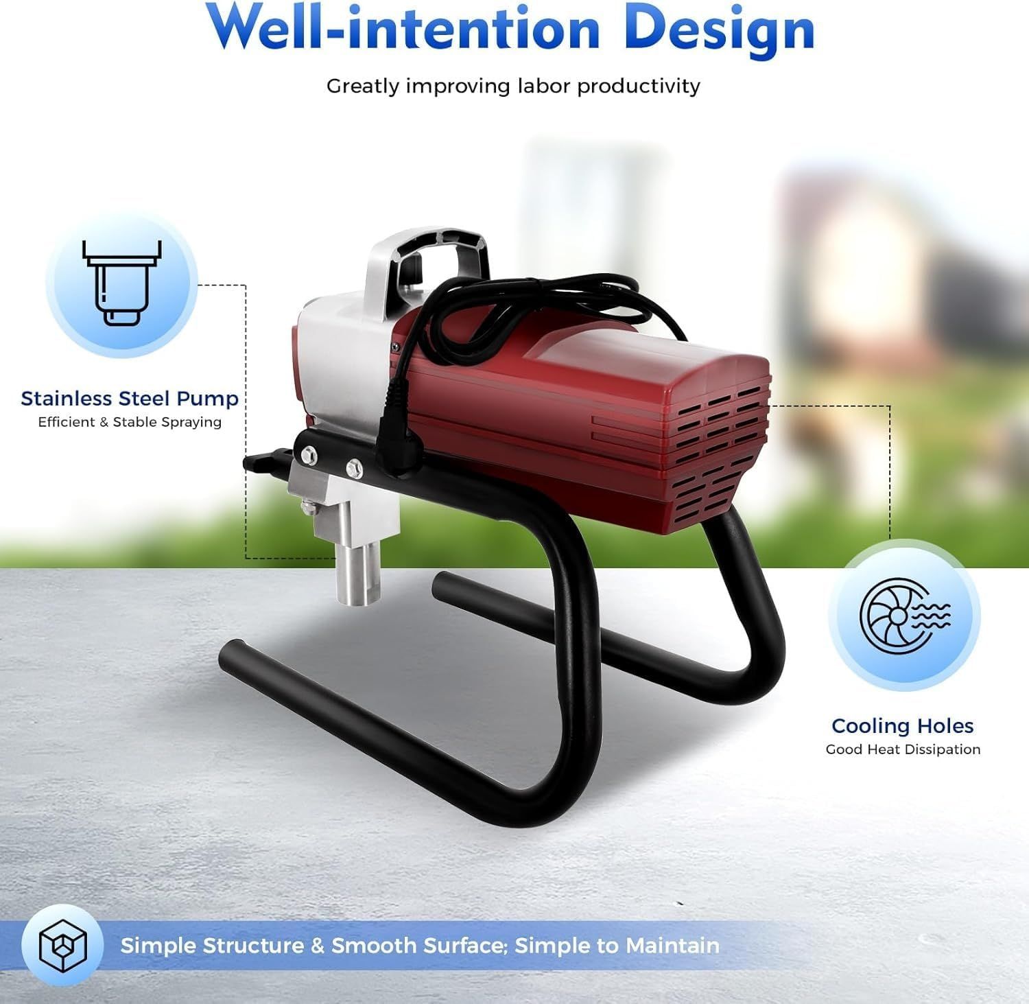1800W Airless Spray Painting Machine — High Pressure Sprayer with 10m Hose &amp; 50Hz Operation, for Home, Office, Fence, Furniture &amp; Professional Painting
