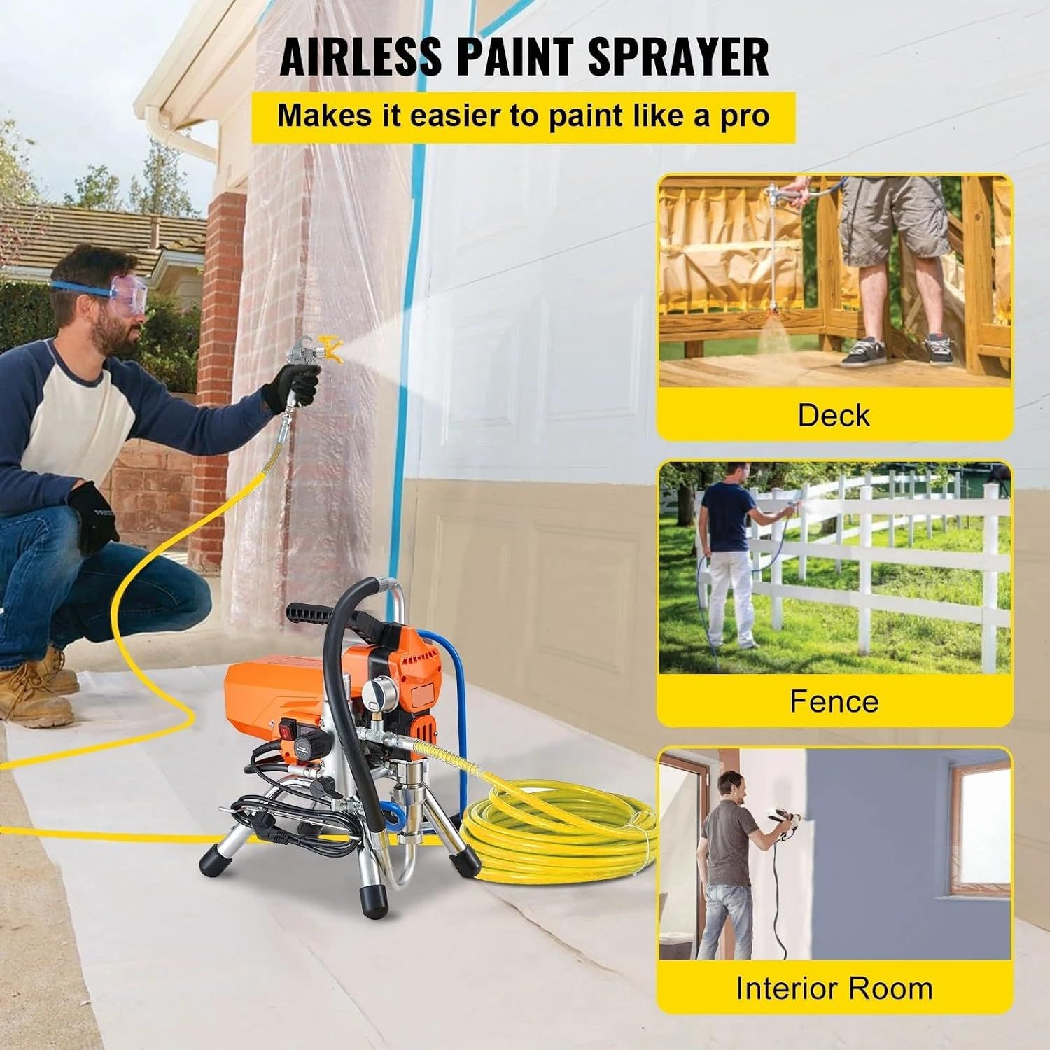 2200W High-Pressure Airless Paint Sprayer — Professional Spray Gun &amp; Pipe Kit, for Wall Painting, Fences, Car &amp; Home Furniture