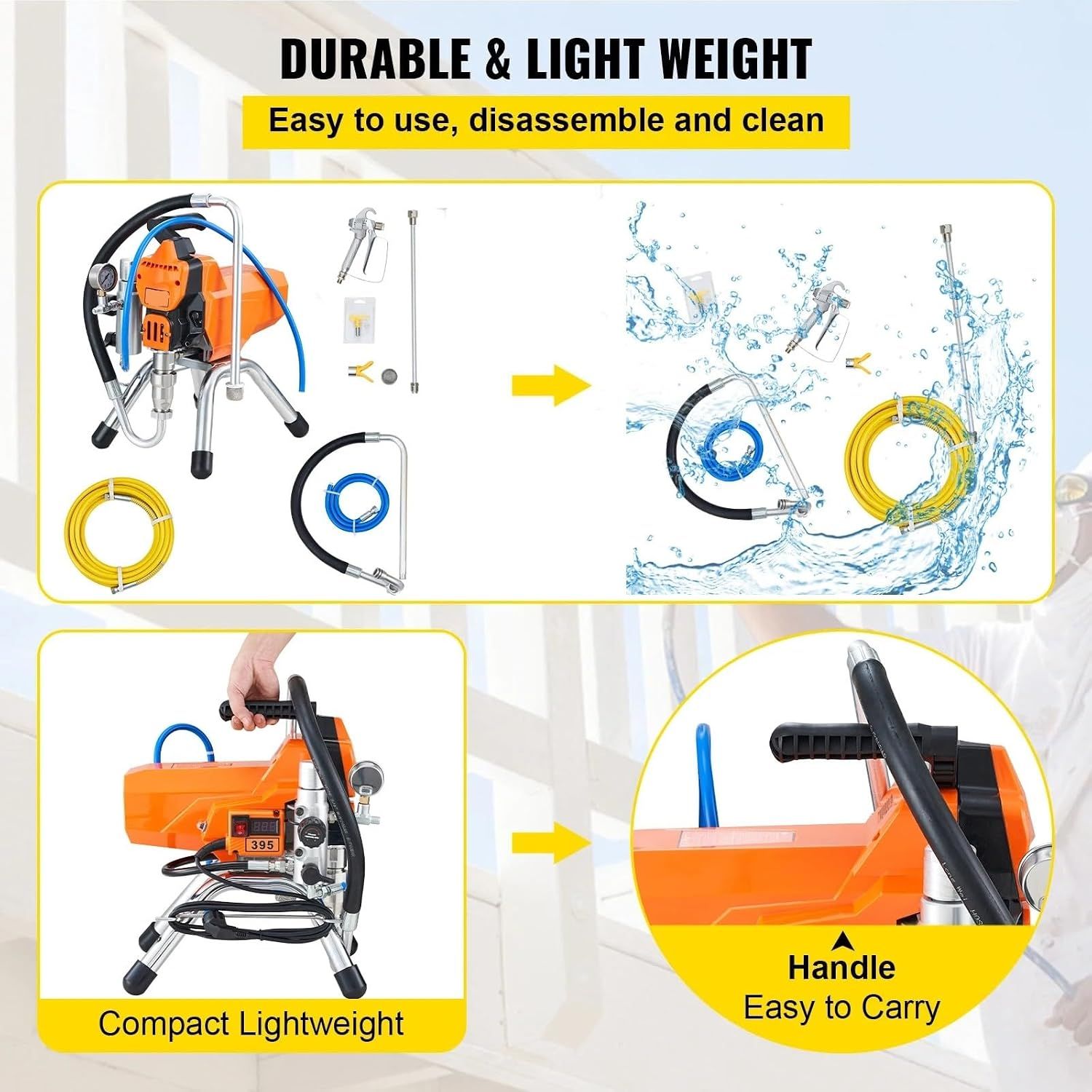 2200W High-Pressure Airless Paint Sprayer — Professional Spray Gun &amp; Pipe Kit, for Wall Painting, Fences, Car &amp; Home Furniture