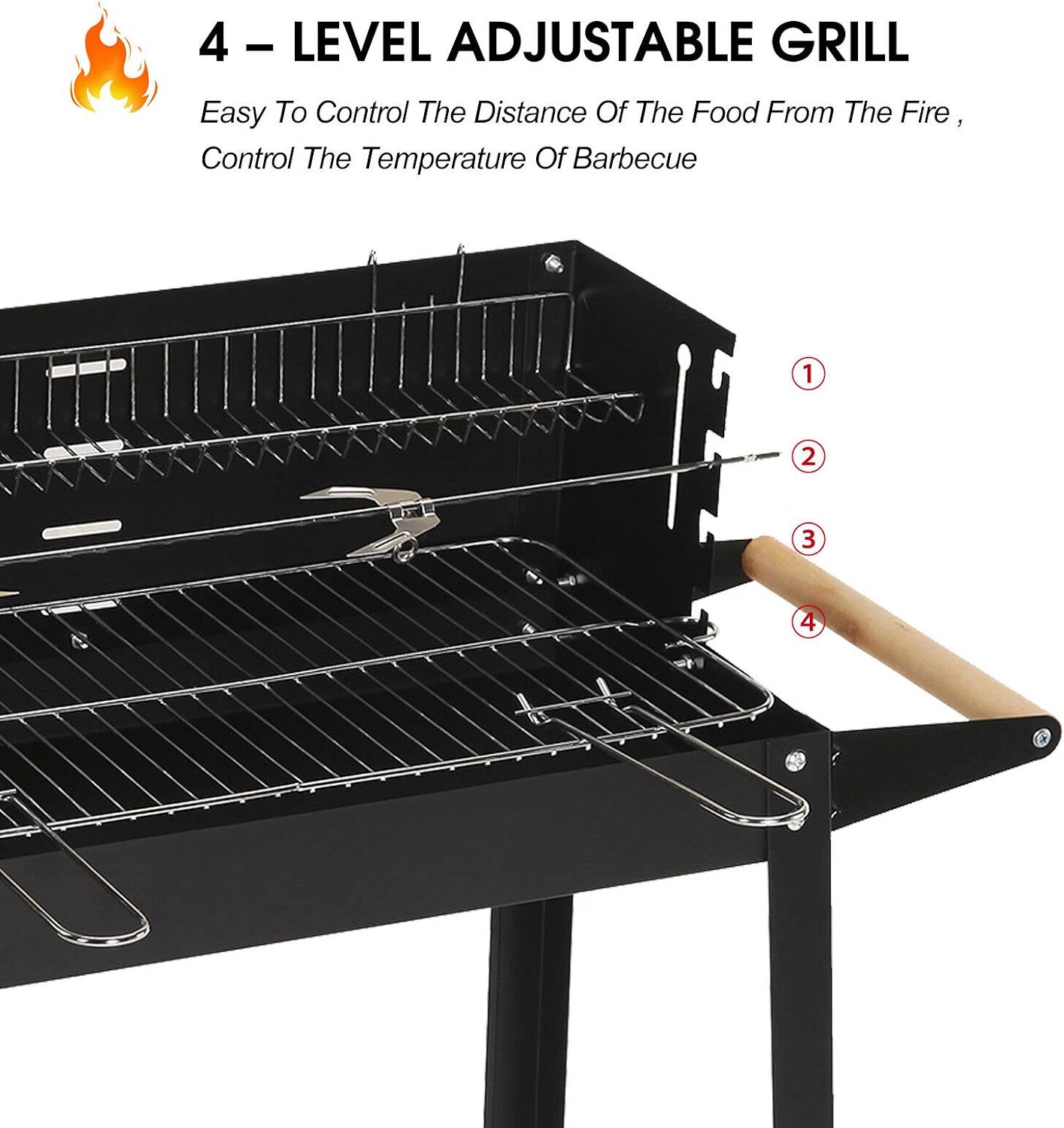 Portable Charcoal BBQ Grill, Trolley Barbecue with Warming Rack &amp; Rotisserie Spit
