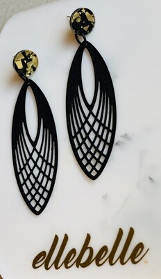 Zwart-gouden oorsteker met ellipsvormige hanger