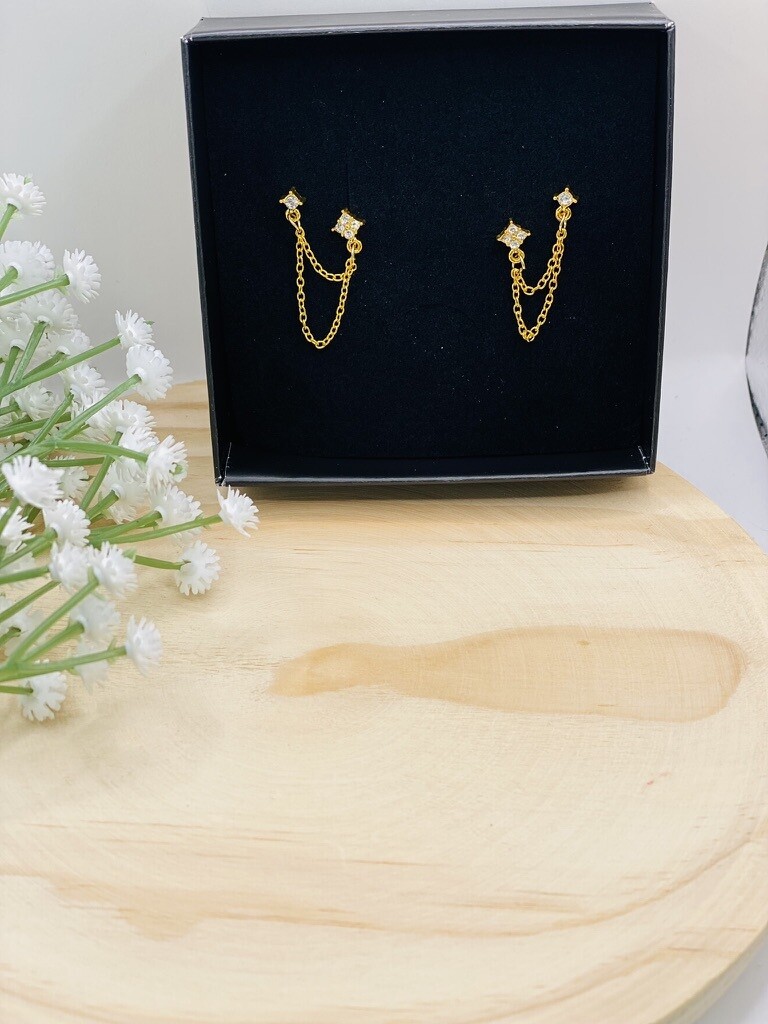 Zirkonia Double Chain earring