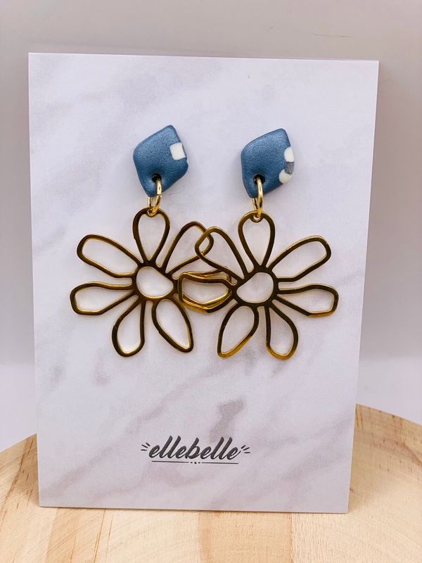 Metallic Jeans Earrings Flower
