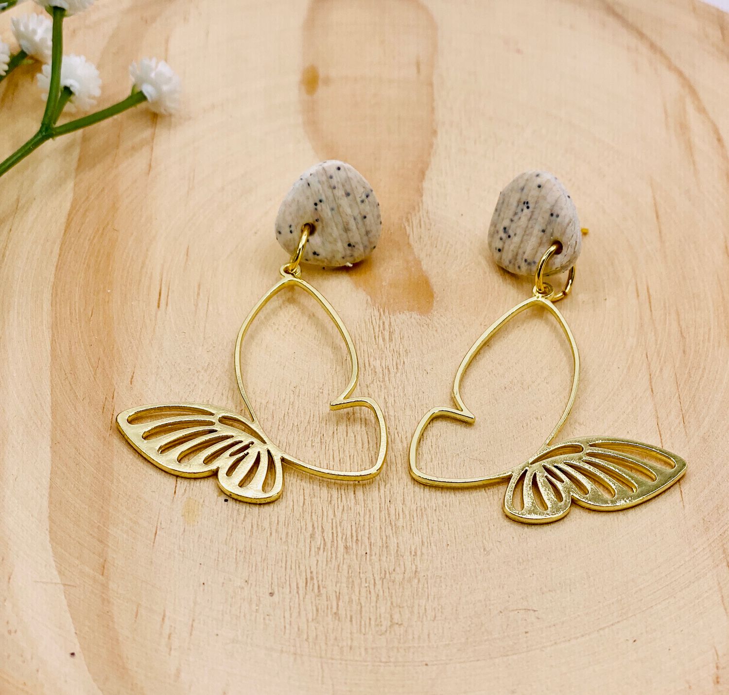 Earrings Butterfly, Colour: Beige
