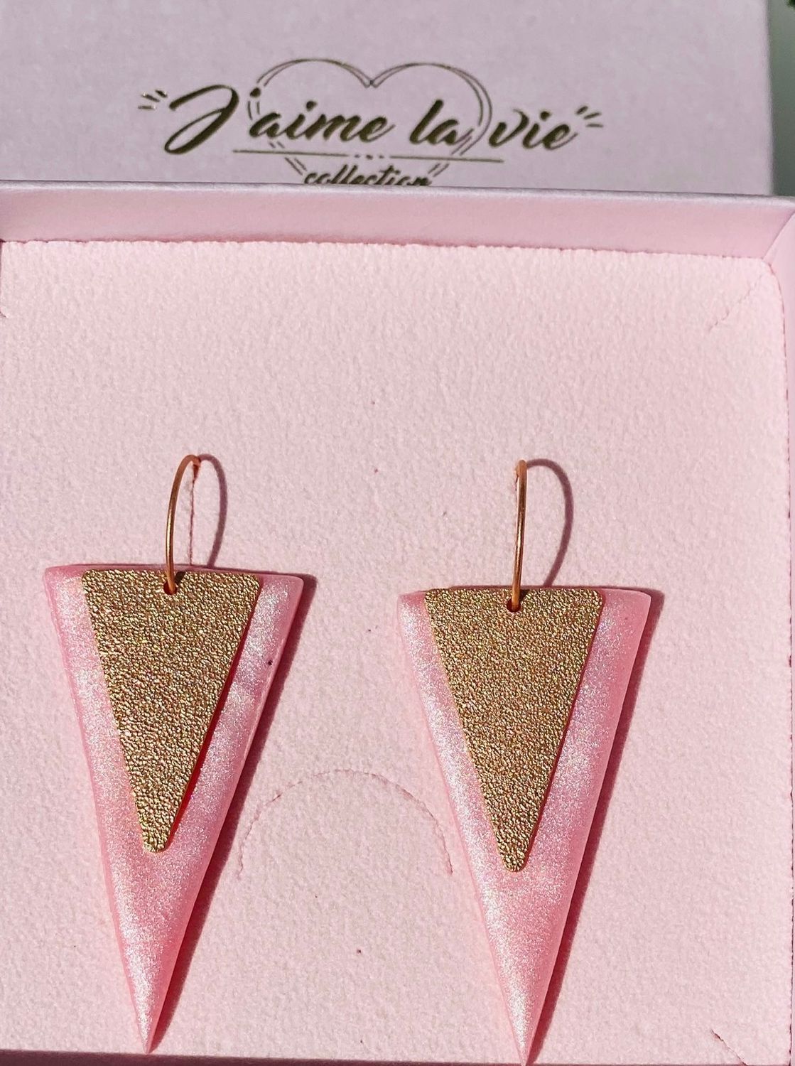 Statement Earring Triangle, Colour: Pearly Pink