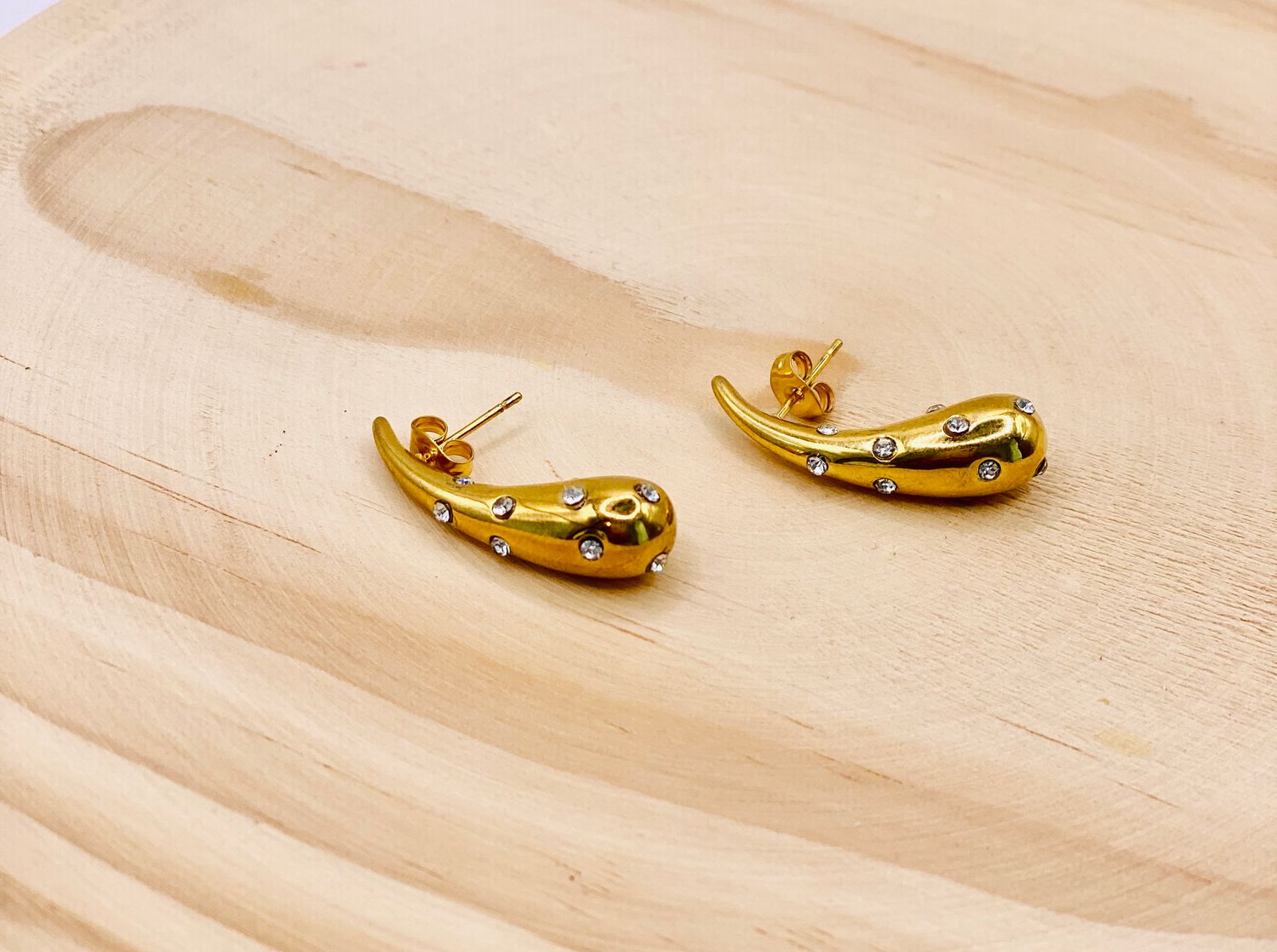 Eardrop Small Strass, Colour: Gold