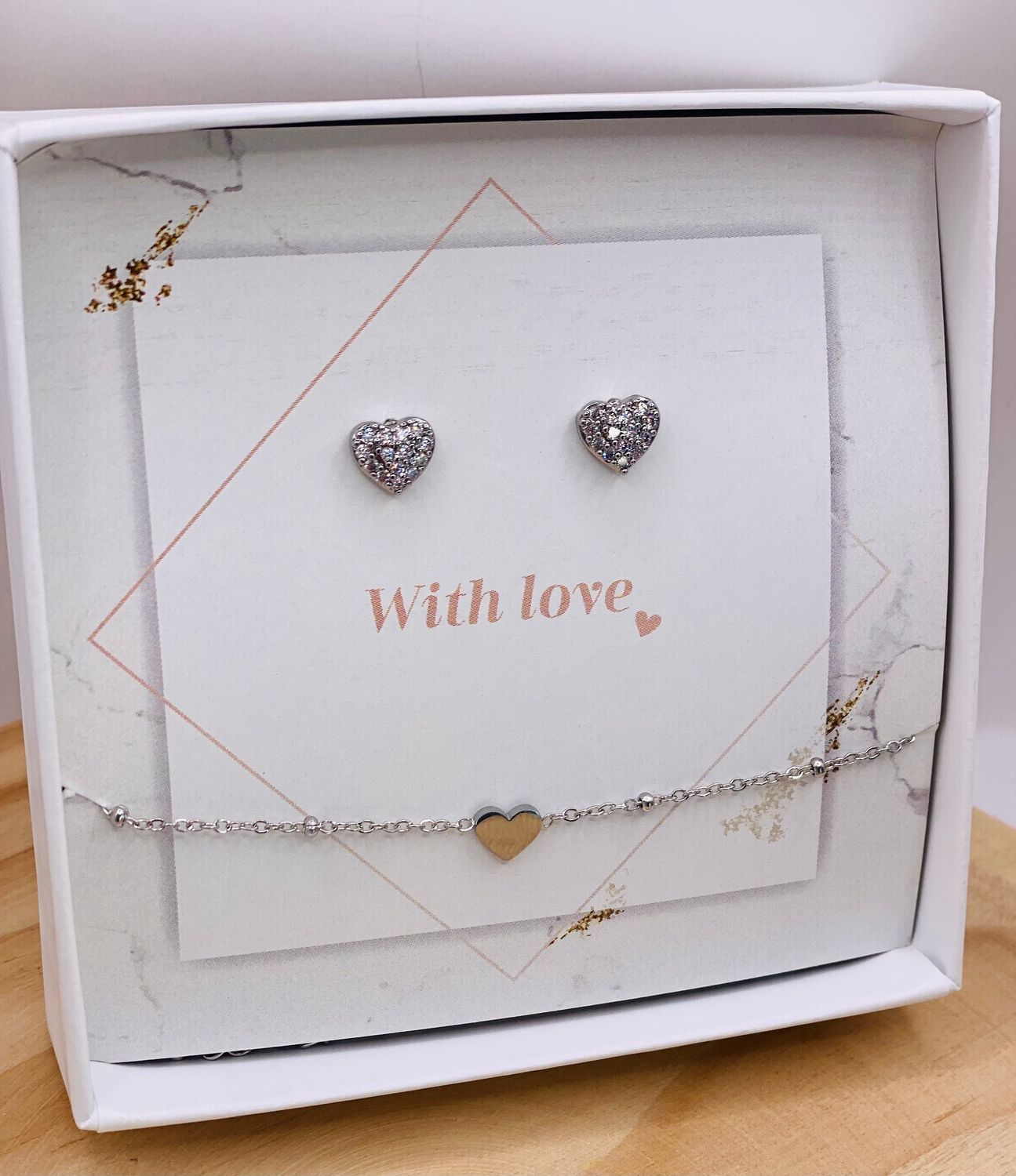 Gift Box &#39;With love&#39; Studs &amp; Bracelet