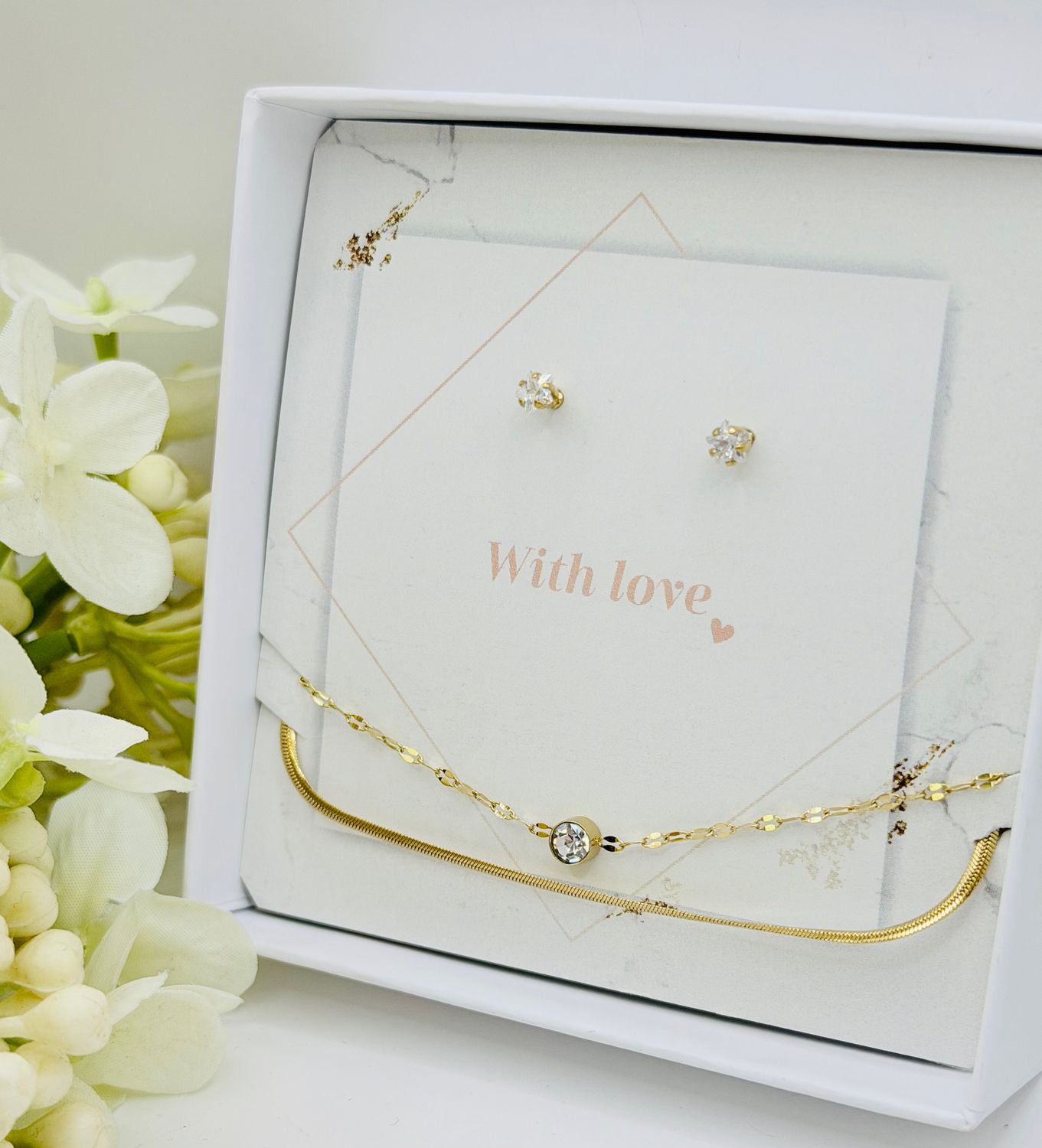 Golden Crystal Duo Gift Box (Bracelet &amp; Earstuds)