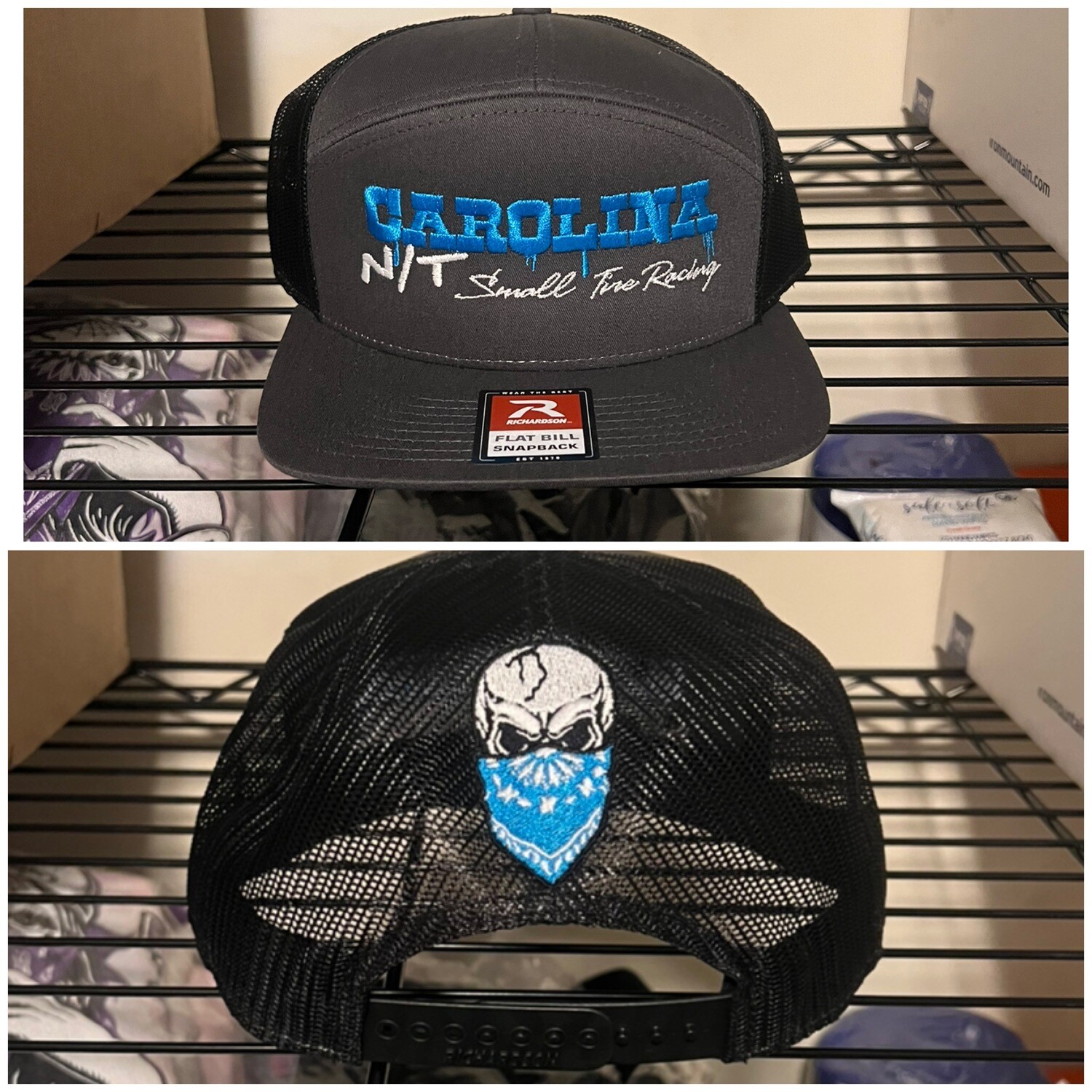 Grey/OG Carolina Blue letters trucker style hat