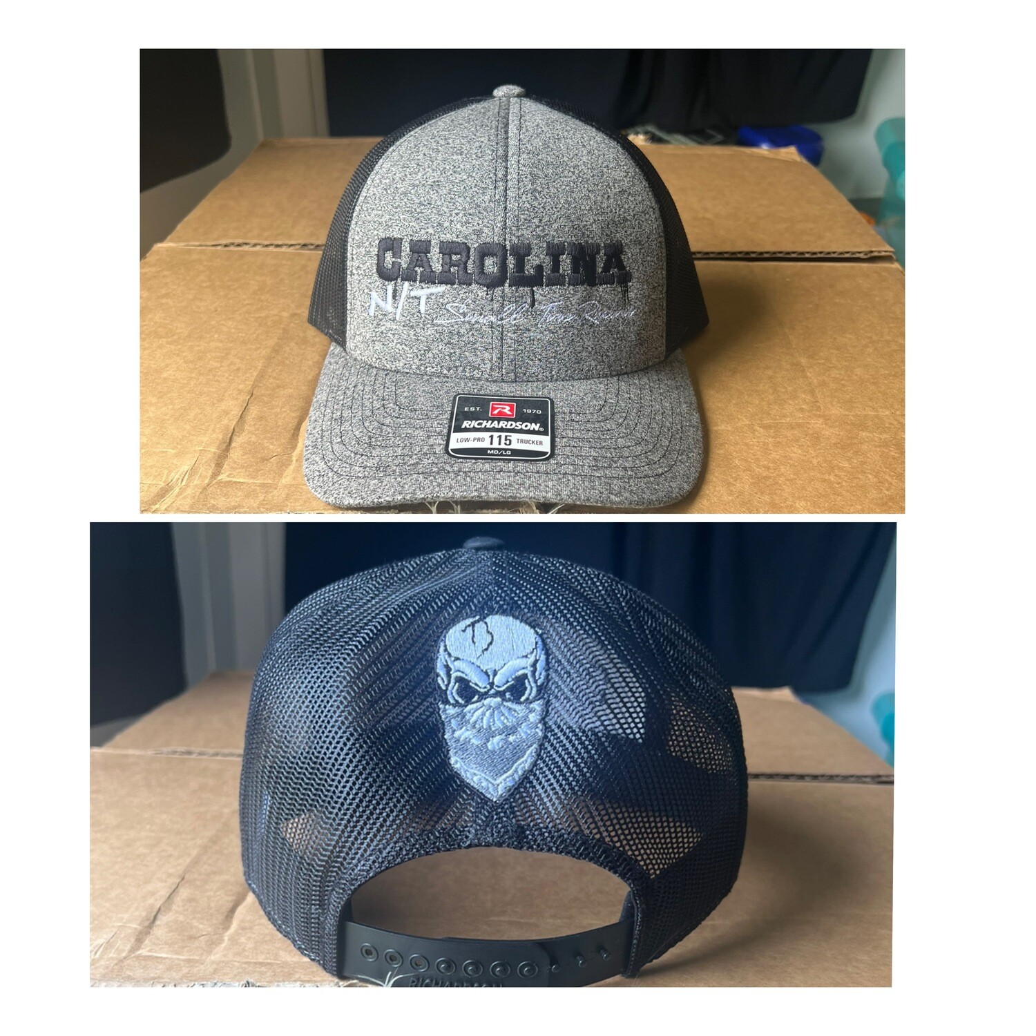 Grey/Black letters Trucker hat
