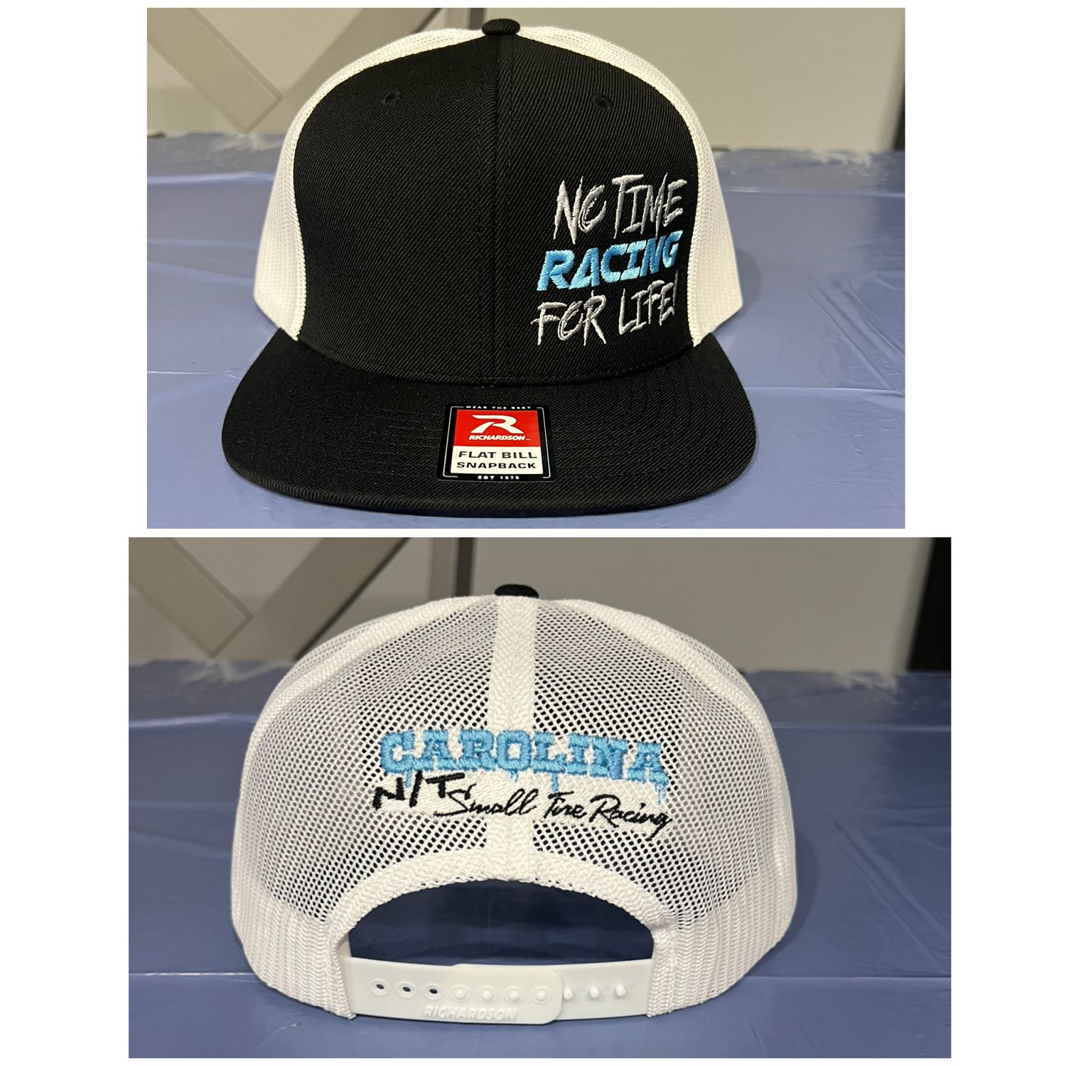 No Time Racing For life  Black/White /Blue Trucker Hat