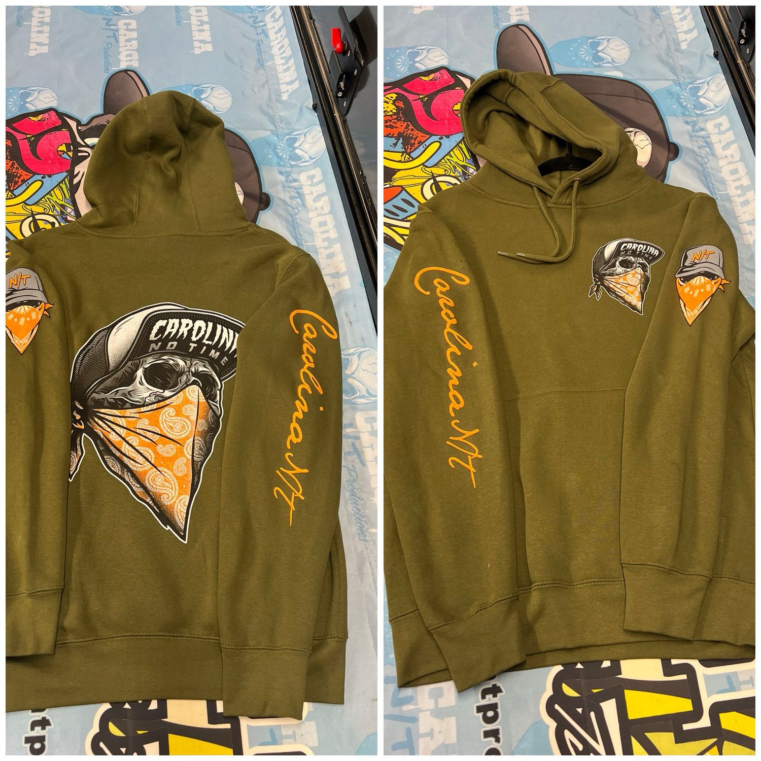 Army green/Neon Orange Flip Up bandit Hoodie