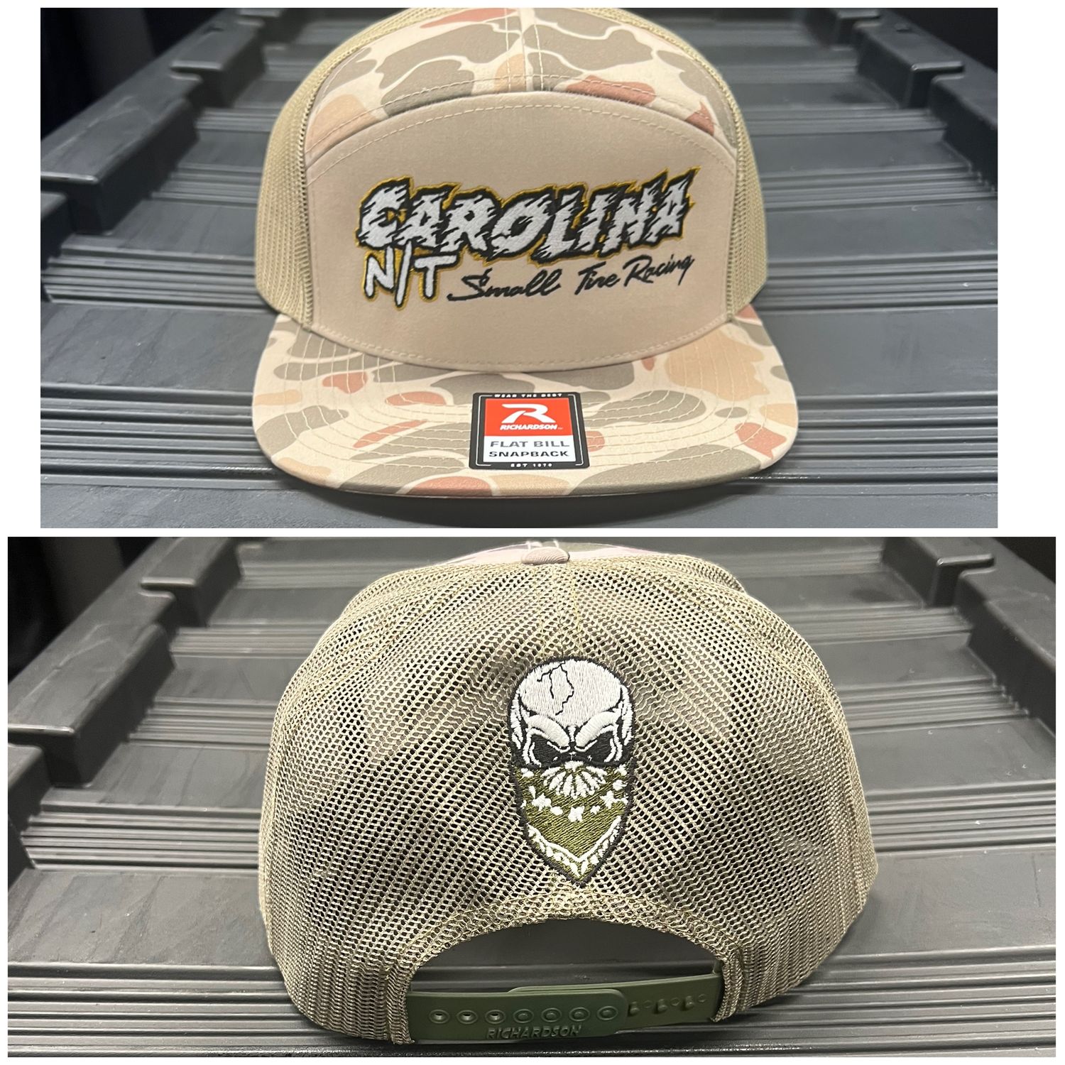 Camo 7 panel hat with New style CNT letters
