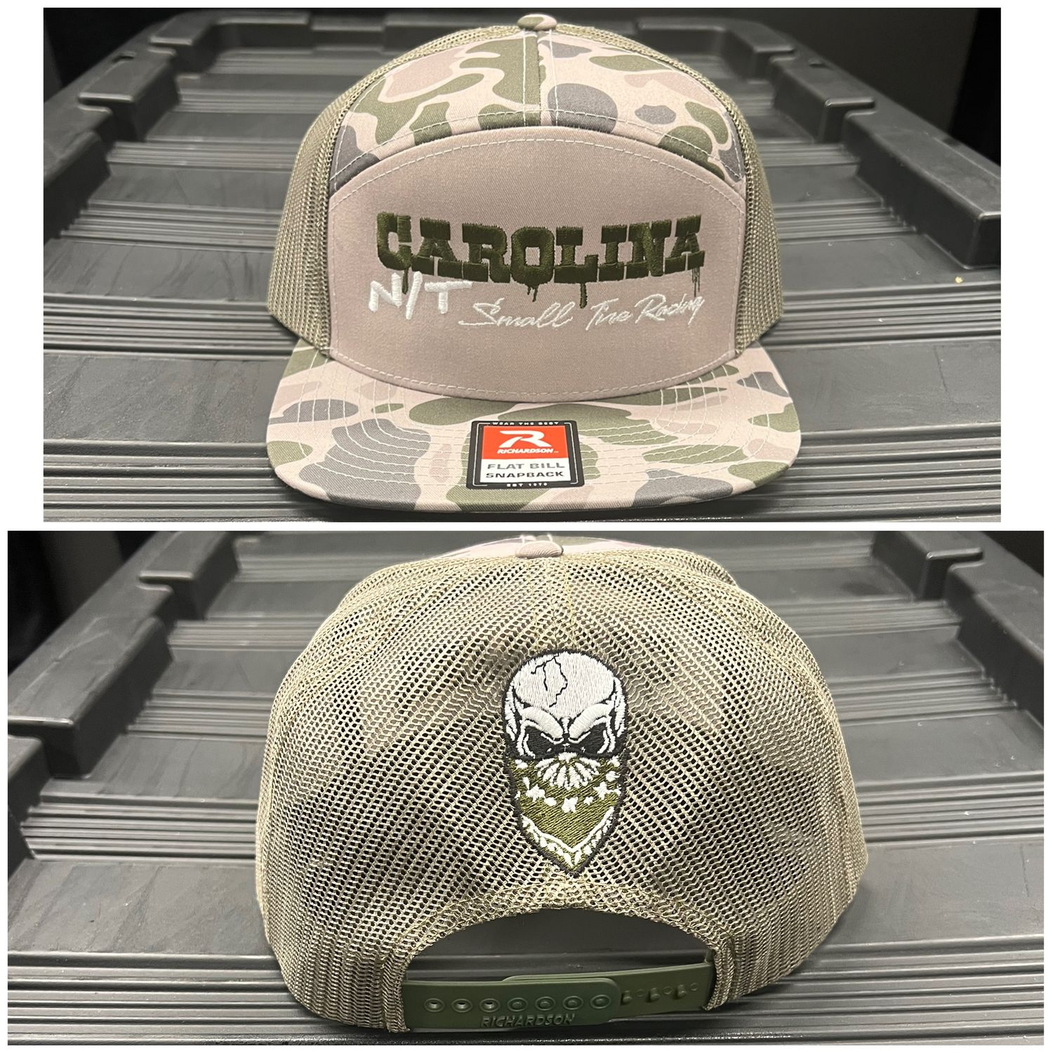 Camo 7 panel hat with CNT OG letters