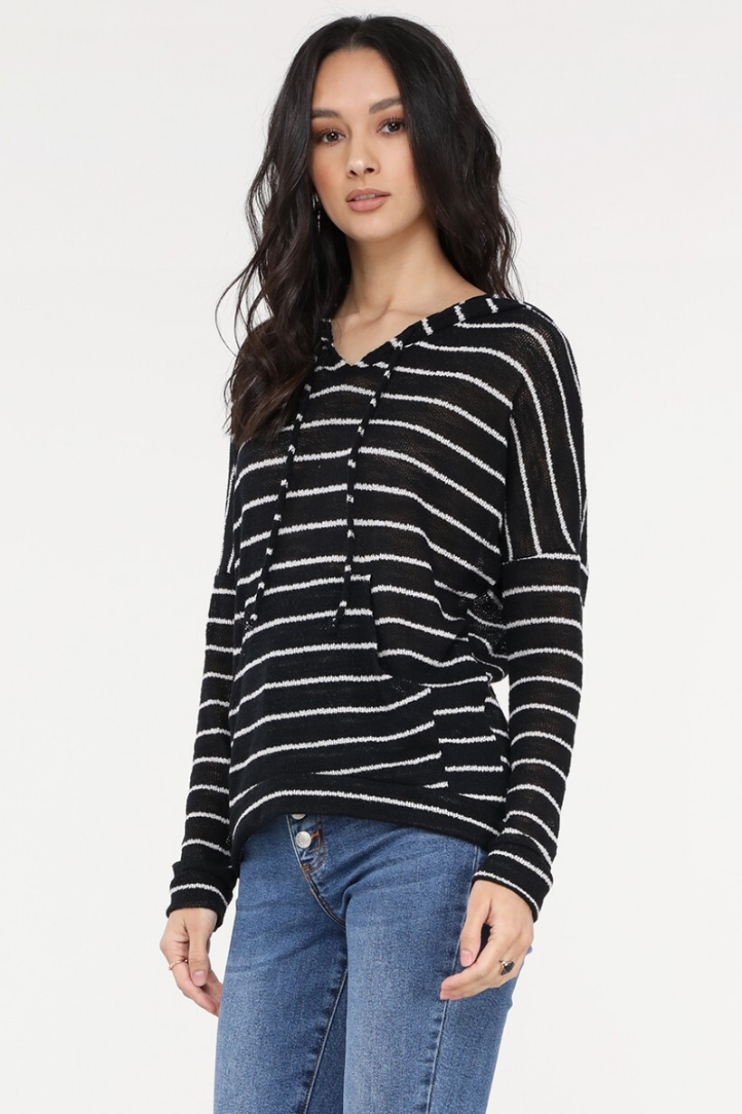 Stripe Sweater Hoodie-Blk
