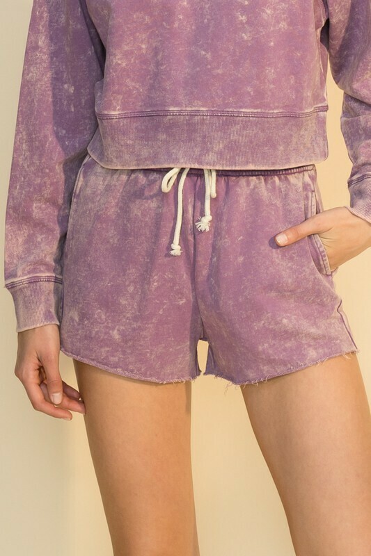 Acid Wash Shorts-Purple