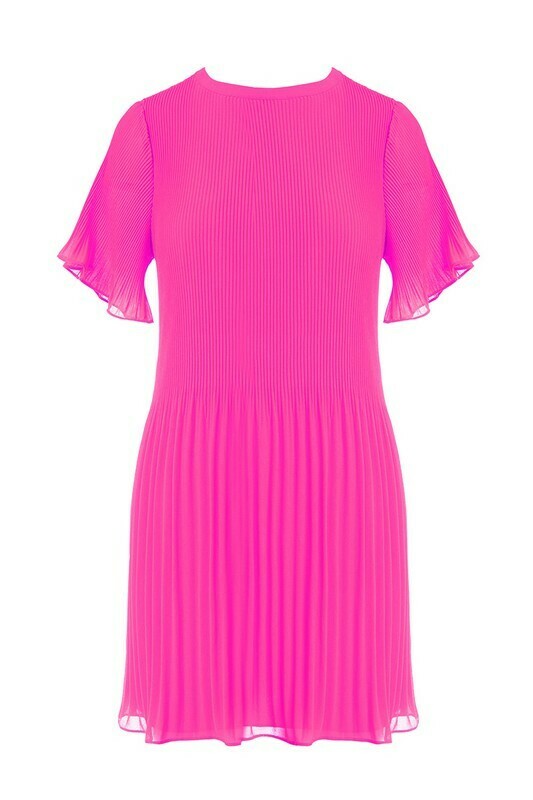 Pleated Mini Dress-Pink